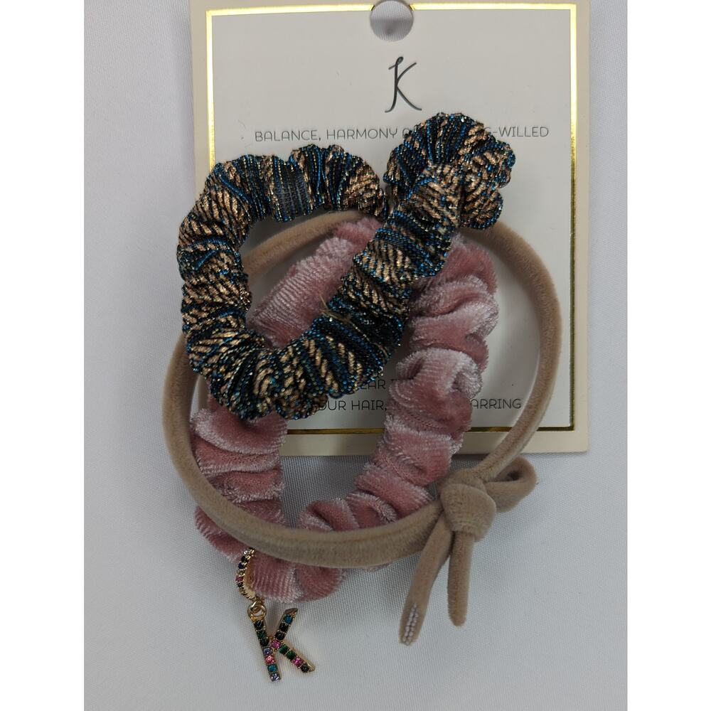 K Charm Scrunchie Set – Letter Initial Ponytail Hair Ties - Picture 3 of 4